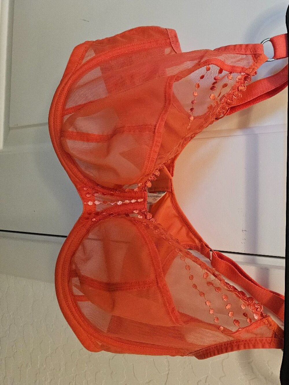 Elomi Bright Coral Red Orange Sheer Floral Lace Underwire Bra US 40G - Picture 3 of 16
